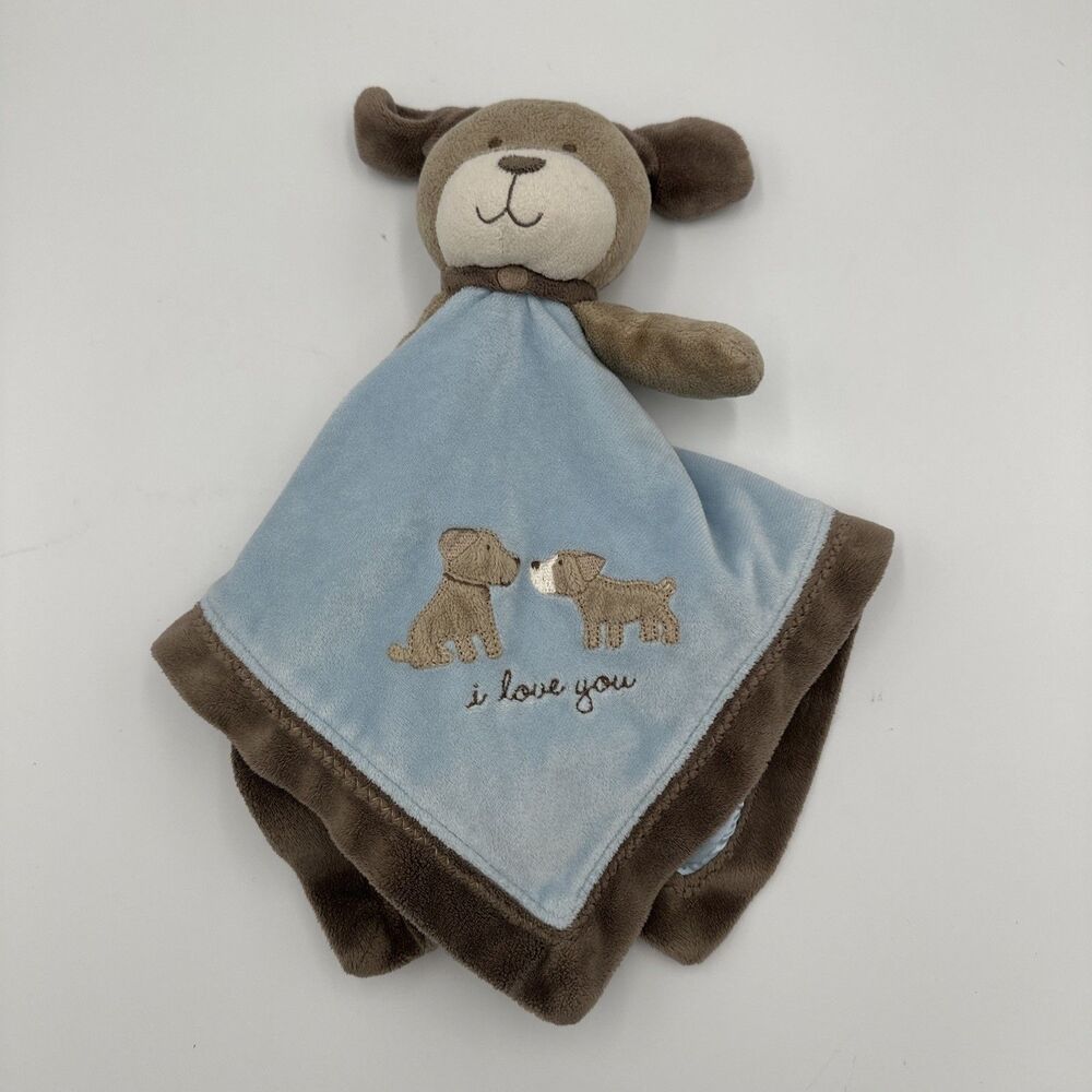 Carters Puppy Dog "I Love You" Lovey Rattle Security Blanket Blue Plush - Picture 12 of 12